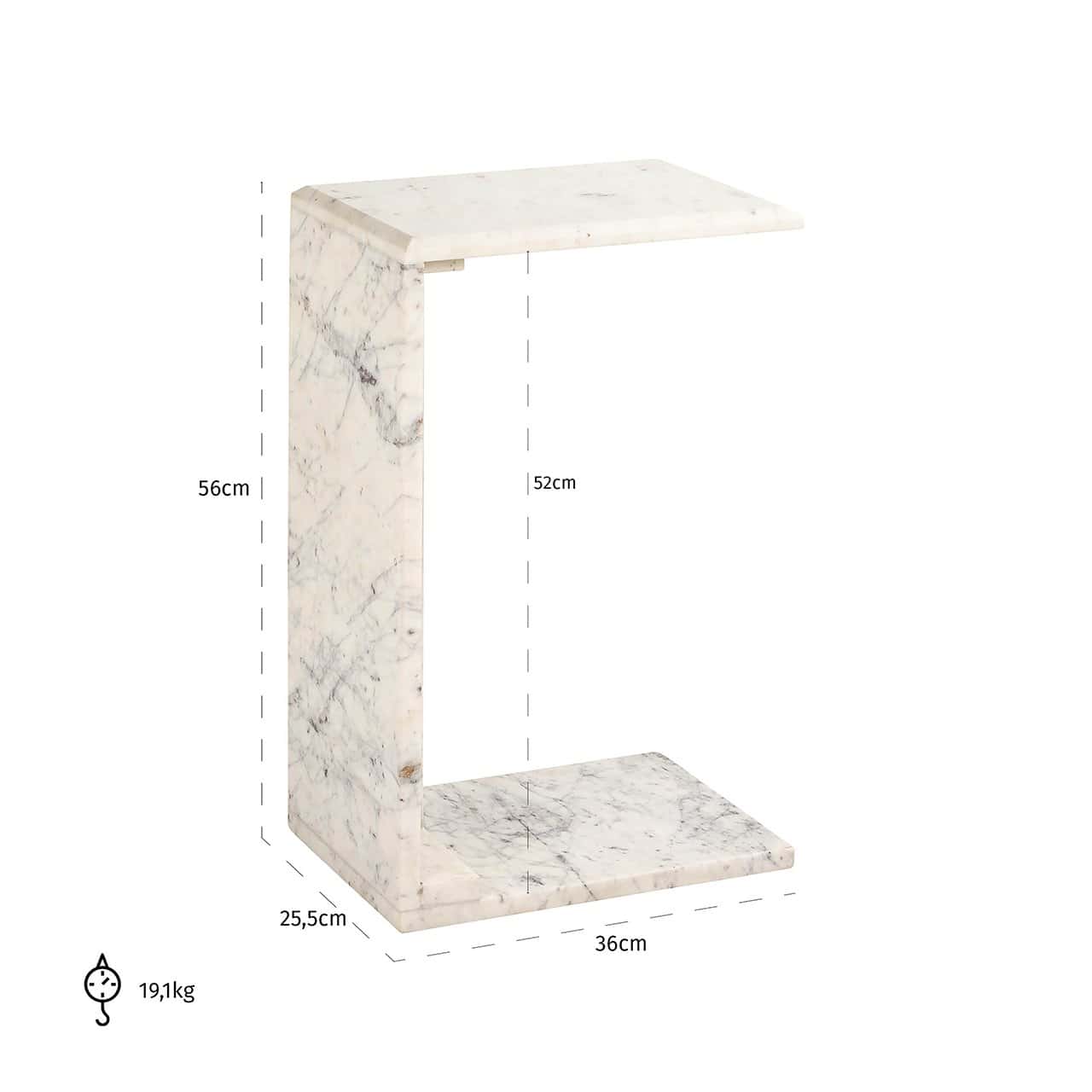 Richmond Interiors Tovek White Marble C Shape Side Table